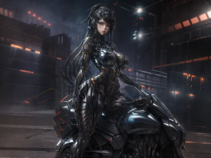 anime girl on a motorcycle in a city with a futuristic background, cyberpunk anime girl mech, digital cyberpunk anime art, anime...