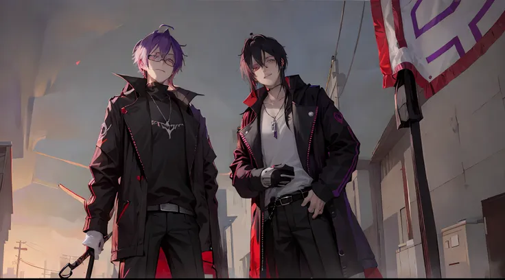 , vampire male, high quality,cyberpunk style, male,wearing round glasses, sci-fi, anime vampire boy, ((white purple black mixed ...