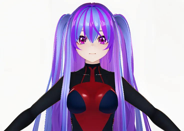 Anime girl with long purple hair with lilac locks, purple eyes, 3D style anime, 3D anime girl, render of a cute 3D anime girl, full body model vtuber anime, moe artstyle anime, live2d virtual youtuber model, anime girl of the future, made with anime painte...