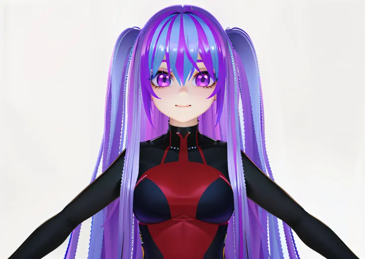 anime girl with long purple hair with lilac locks, purple eyes, 3d style anime, 3d anime girl, render of a cute 3d anime girl, f...