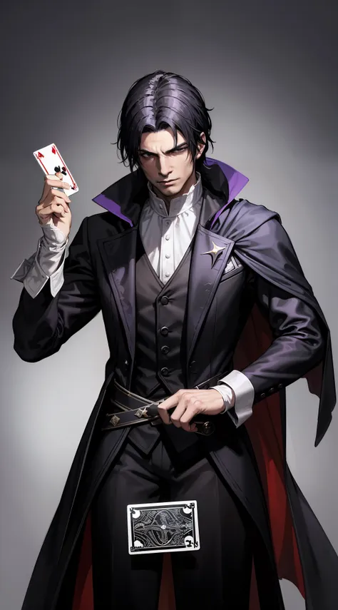 a man of 26, black hair and thrown back and a cloak covering his face, he dresses like a magician but in fact he is a skilled wa...