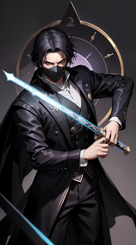 a man of 26, black hair and thrown back and a cloak covering his face, he dresses like a magician but in fact he is a skilled wa...