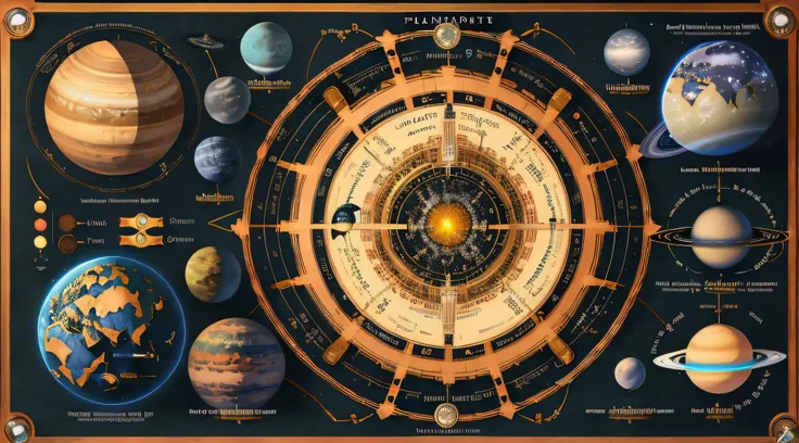 (best quality),(masterpiece),(ultra detailed),(high detailed),(extremely detailed),an infographic map of planets with intricate ...