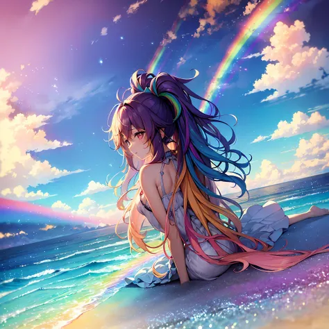 ultra-detailed cg colorful clouds, color live screen, dreamy rainbow texture exudes a mysterious feeling, the posture is leisure...