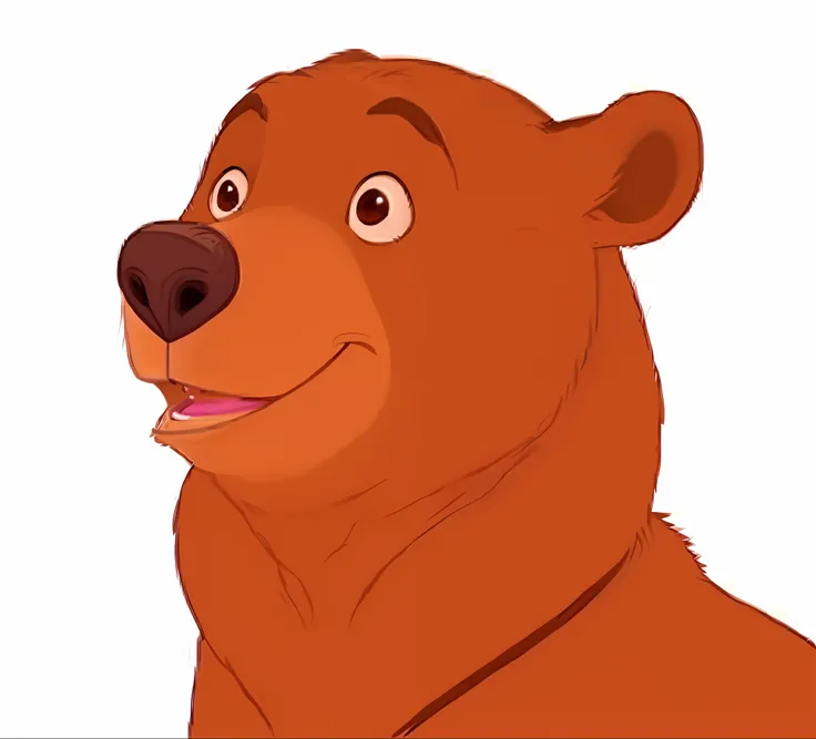 there is a brown bear that is sitting down and smiling, half grizzly bear, portrait of anthropomorphic bear, half bear, disney stylized furry, production animation cel, disney cartoon face, head of a bear, disney character, disney character style, baars, b...
