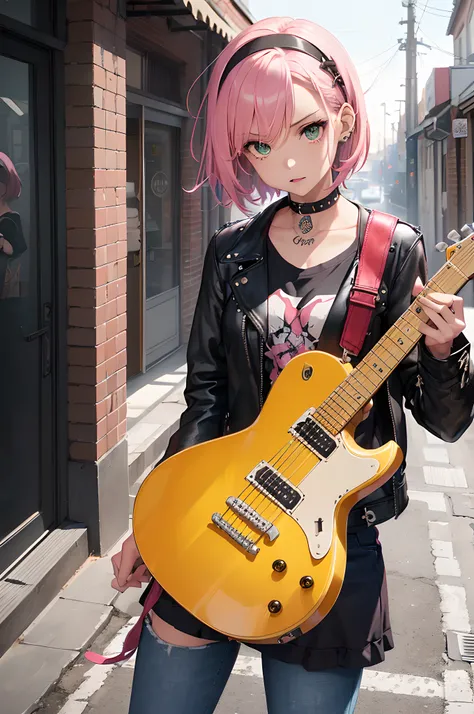(masterpiece), (portrait), (aesthetic), (beautiful), (upper blody), (high quality), (aesthetic clothings), (professional angle), (rule of thirds), (Feminine), (woman), (female), (beautiful),(feminine features), (25 years), solo, 1 woman, (attractive Punk G...
