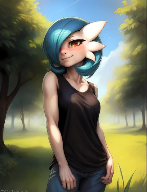 by kenket, by totesfleisch8, (by thebigslick), (by syuro:0.2), chee-riee, gardevoir, simple background, blue hair, colored skin,...