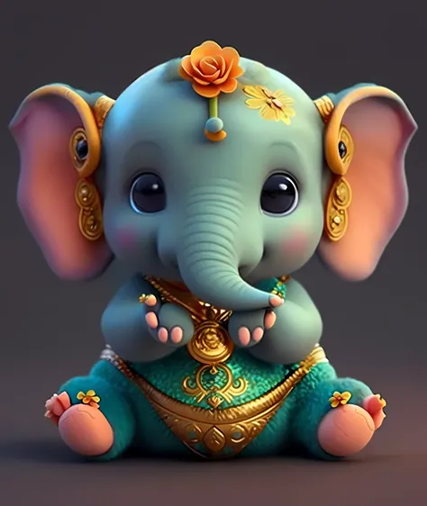 a close up of a small elephant with a flower on its head, cute elephant, ganapati, ganesha, 🐋 as 🐘 as 🤖 as 👽 as 🐳, colored eleph...