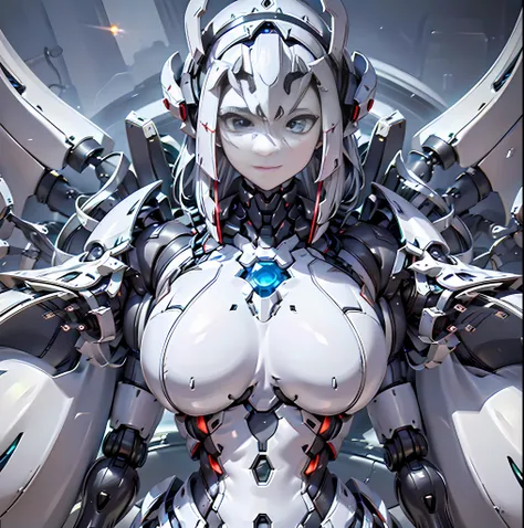 (Dark environment: 2.0) closed room, a young womans armor with intoxicating curves, enchanting charm, and plump chest, with a high degree of anthropomorphism, the armored body is composed of a human body wearing a white tight one-piece leather suit, the ar...