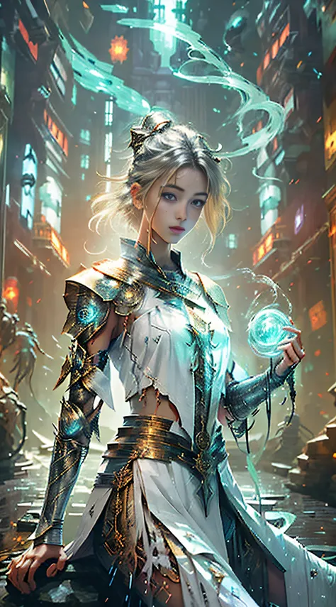 8k, complex, elegant, highly detailed, majestic, digital photography, jeans lens, surrealist painting, broken glass, beat magic, sinuous lightning magic, (masterpiece, side light, beautiful thin eyes: 1.2), HDR, energy ray storm Void 5, (Nordic girl, blue ...