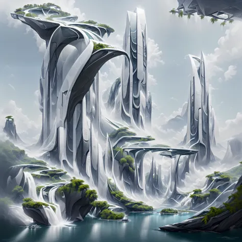 airbrush drawing --v 5.1 style futuristic design of an awesome sunny day environment concept art on a futuristic terrain with hu...