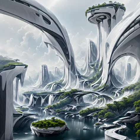 airbrush drawing --v 5.1 style futuristic design of an awesome sunny day environment concept art on a futuristic terrain with hu...