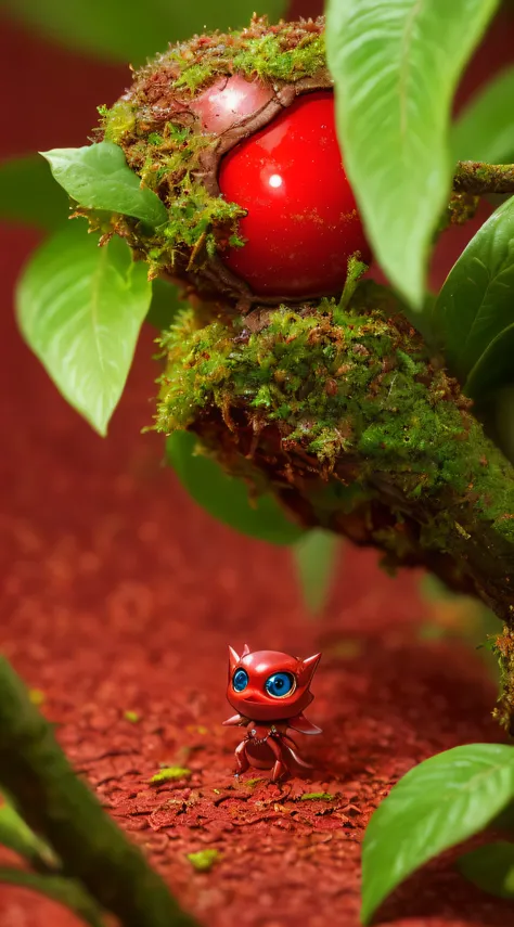 (Highly detailed: 1.2), (best quality: 1.2), 8k, sharp focus, (subsurface scattering: 1.1), (Award-winning macro photography: 1.1) (cute and lovely little alien creature: 1.2), hiding in a dense forest in the leaves (very detailed clothing: 1.2), (very det...