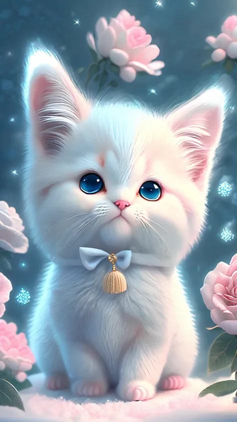 in this ultra-detailed cg art, cute kittens surrounded by ethereal roses, laughter, best quality, high resolution, intricate det...