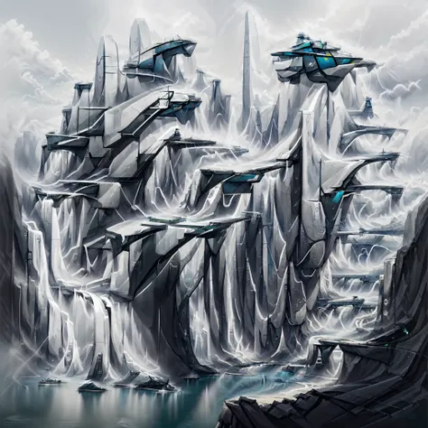 airbrush drawing --v 5.1 style futuristic design of an awesome sunny day environment concept art on a futuristic terrain with hu...