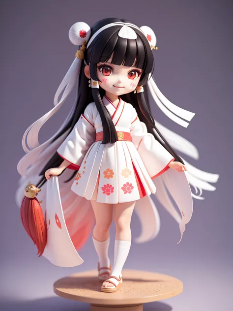 (Masterpiece), (Best Quality), (Super Detail), (Full Body: 1.2), 1 Girl, Chibi, Cute, Smile, Colorless Background, White Hakama, Red Skirt, Kagura, Miko, Blush, Straight Hair, Long Hair, Blurry, Black Hair, Blush Stickers, Bangs, (Beautiful Detailed Face),...
