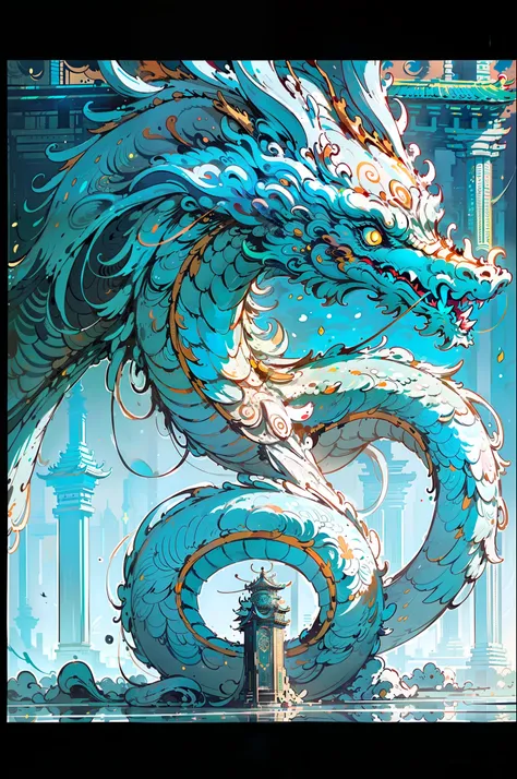 (masterpiece, best_quality, ultra-detailed, immaculate:1.3), epic, illustration, (long:1.2), eastern dragon, "the dystopian temp...