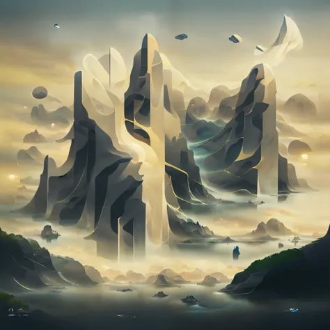 there is a digital painting of a mountain with a waterfall, symmetrical epic fantasy art, organic matte painting, most epic land...