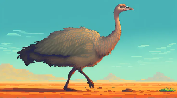 A standing ostrich, 16-bit style, pixel art, gamedev, game asset background