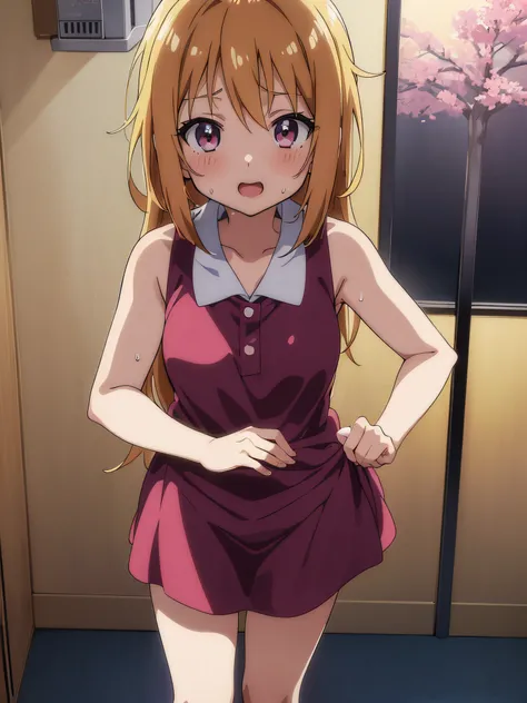 (Best Quality,Anime,Anime Art Style,Anime Screen Cap:1.5),Yuyushiki,Girl,13 years old,sweat,sleeveless dress