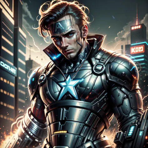 captain america dc comics futuristic cyber punk style (masterpiece) (best quality) (detailed) (8k) (hdr) (wallpaper) (cinematic ...