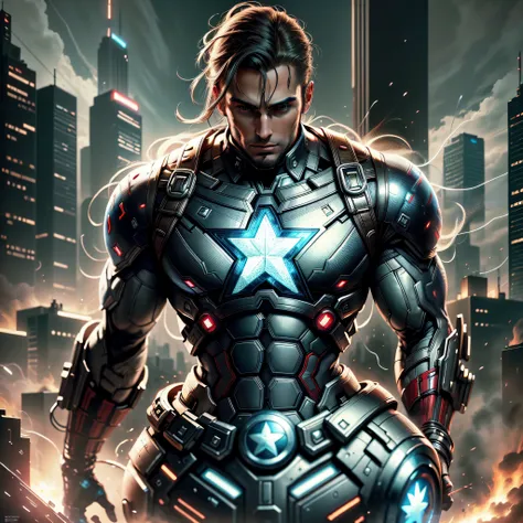 captain america dc comics futuristic cyber punk style (masterpiece) (best quality) (detailed) (8k) (hdr) (wallpaper) (cinematic ...