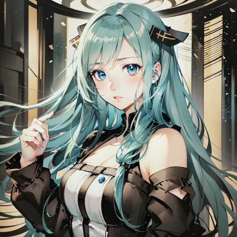 Anime girl with long hair and blue eyes, detailed portrait of beautiful anime girl, digital anime illustration, smooth anime CG art, Guvez style artwork, detailed digital anime art, showing provocative eyes hook my hand