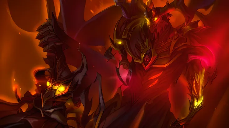 Yellow Demon, demonic looking demonic creature with a sword and glowing eyes, league of legends arcane, 8 k hd wallpaperjpeg artifact, 8k hd wallpaperjpeg artifact,