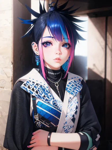 Arafed girl with colorful hair and piercings posing for an image, realistic 3D anime style, anime realism style, realistic anime art style, anime style. 8k, hyper realistic anime, realistic 3d anime, 3d style anime, anime style, pixiv realistic anime style...