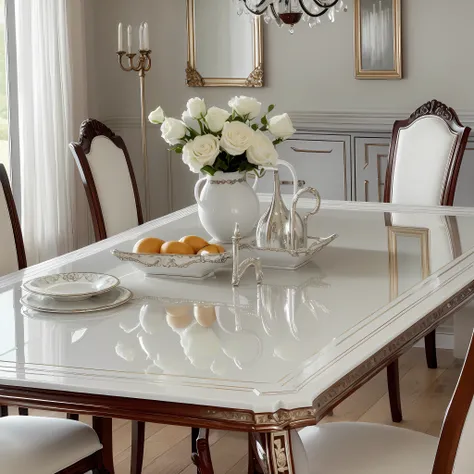 Beautiful dining room table, rectangular, lacquered white --auto --s2