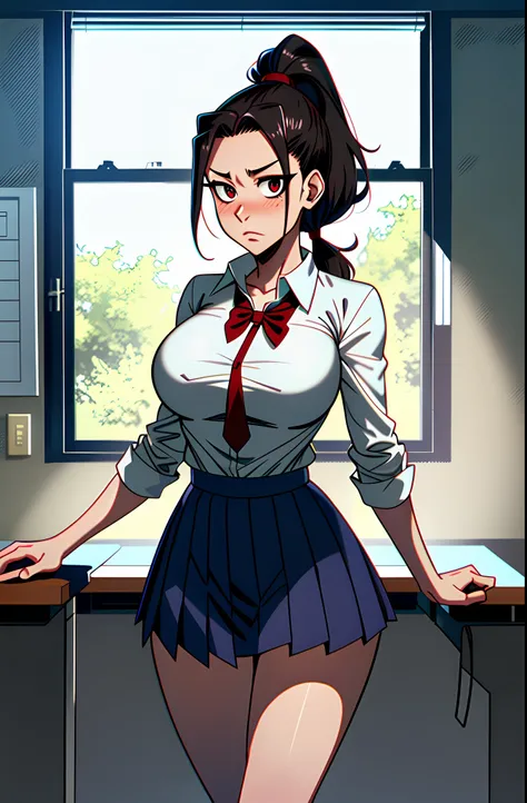 horikoshi kouhei , nonsensers, boku no hero academy, highres, solo, yaoyorozu momo, school uniform, big breasts, ponytail, neckl...