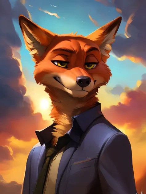 a beautiful and detailed portrait of a nick wilde as an angelic being, angel, muscular, strong,mighty, powerful, kenket, ross tr...