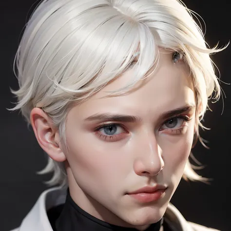 photography, BALENCIAGA, best quality, 1 boy, man, face photo, sharp face, slim face, sculptural defined, black background, shadows, dark light, photo portrait, focus face, predator look, white hair, bangs, white hair, blonde hair, light hair, white hair, ...