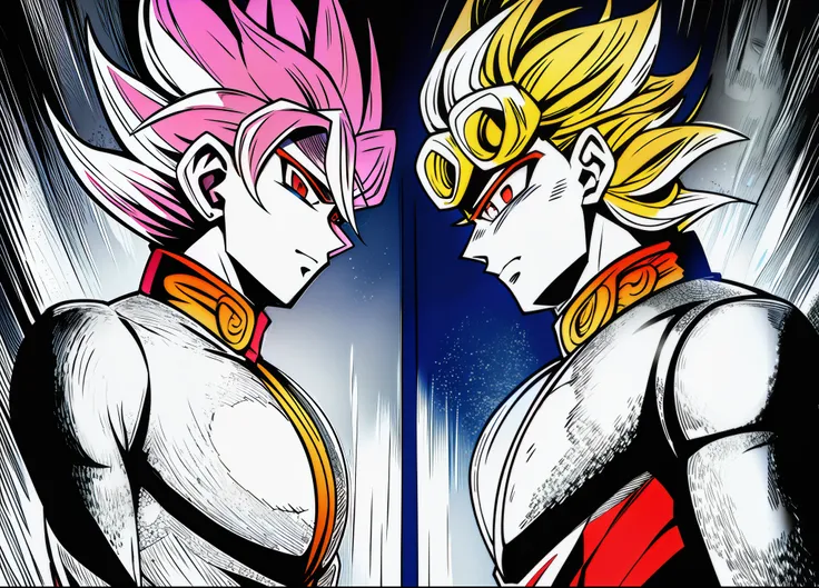 goku on the left, giorno giovanna on the right, face to face in silhouette