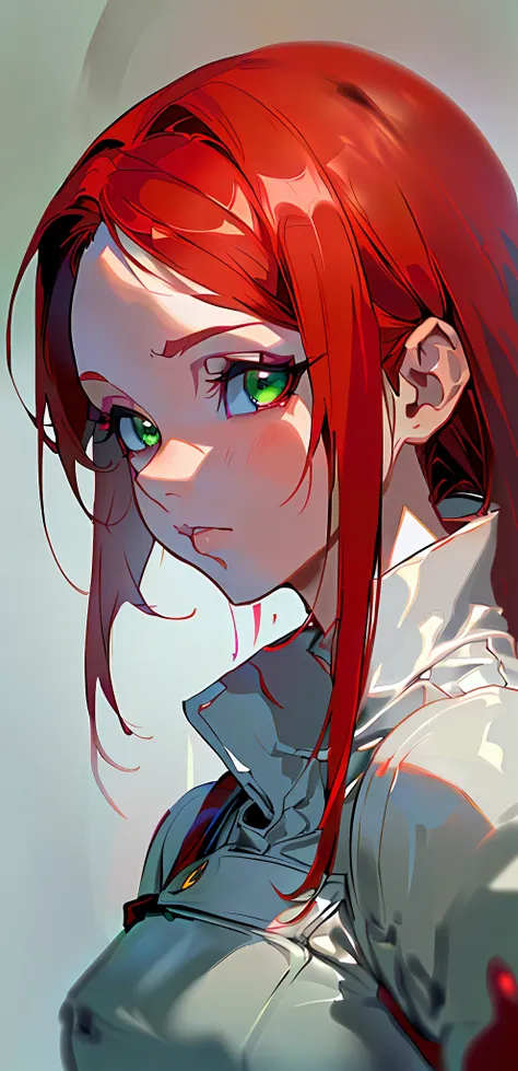 anime - style portrait of a woman with red hair and green eyes, with red hair and green eyes, detailed digital anime art, beauti...