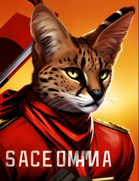 masterpiece,hires, solo,1cat,serval,servalcat,soumao,red neckerchief,retro,(propaganda of communist ideology:1.1), sickle and ha...