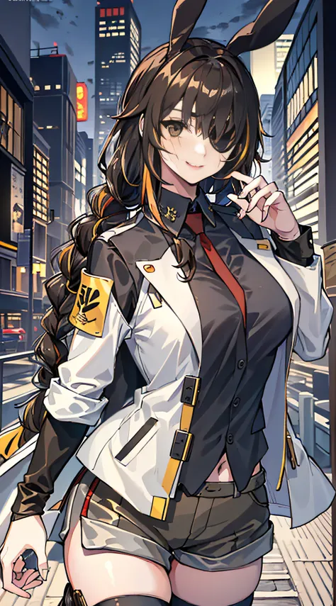 (SFW), masterpiece, best quality, highres 64k, professional artwork, famous artwork, clean, cinematic lighting, beautiful eyes + detail, beautiful hair + detail, multicoloured hair, (sexy young female body:1.4), ( medium breasts, lactation), happy:1.2, smi...