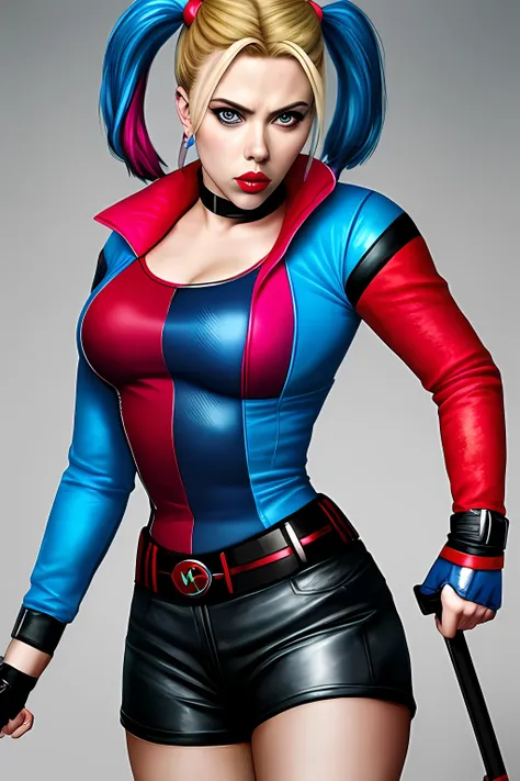 hyper realistic photo of scarlett johansson as harley quinn