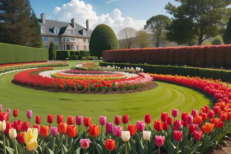 landscape，flower garden，tulip