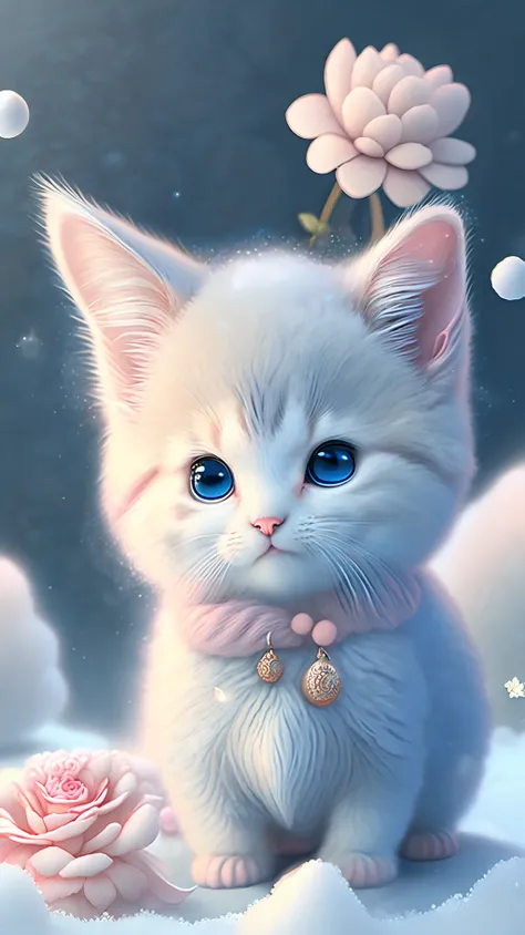 In this ultra-detailed CG art, cute kittens surrounded by ethereal roses, laughter, best quality, high resolution, intricate details, fantasy, cute animals, left, funny, left!! Mouth!!! Laugh!!!