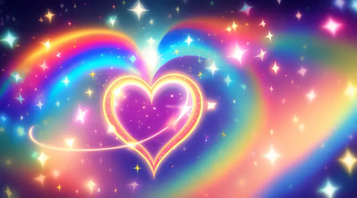 big twinkling heart, love, light, compassion, rainbow, tenderness, glitter light, twinkle, fantasy