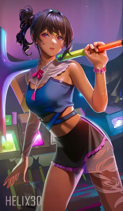 highres, ultra-detailed, illustration, colorful, masterpiece, best quality, best shadow, best lighting, fine detail, 4k, extremely detailed, 8k wallpaper, best quality, soft lighting, stroke, intense shadows short transparent dress Short dress tight clothe...