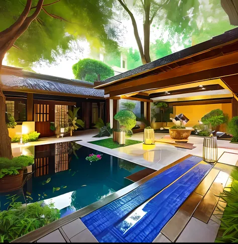 UHD, masterpiece, high details, high quality, 16k, highres, real images, real effects, photos, walking in this quiet and beautiful courtyard, it is like feeling the breath of nature. The courtyard is designed in an idyllic style, dotted with greenery, like...