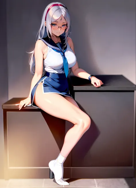 ((Anime girl sitting at a desk in a classroom)), seductive anime girl, hyperrealistic schoolgirl, hyperrealistic schoolgirl, realistic schoolgirl, beautiful anime high school girl, attractive anime girl, soft anime CG art, Makoto Shinka, (cute schoolgirl),...