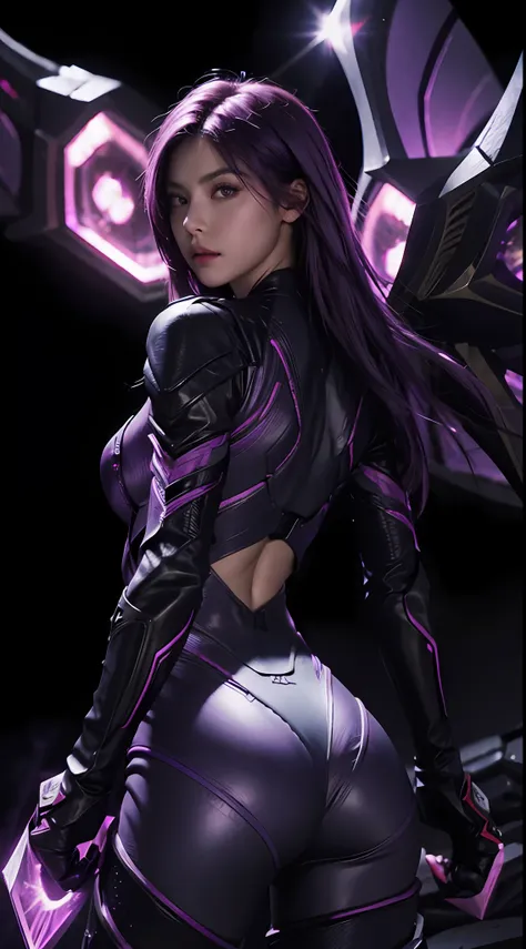 perfect face, beautiful face, perfect hand, 1girl, kai'sa, league of legends, casa, purple wings, deep purple hair, purple eyes,...