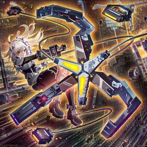 anime girl with a gun and a bow in a space, cushart krenz key art feminine, detailed key anime art, background aerial battle, key anime art, mechanized valkyrie girl, nier automata spaceship style, key art anime sharp focus, hq artwork, anime key visual co...