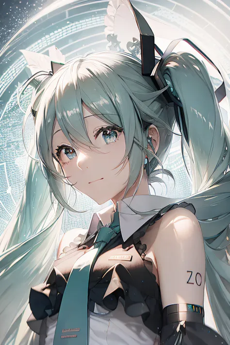 anime,hatsune miku,upper_body, detailed eyes,white background,