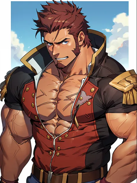 ((passionate, romantic),(bara hunk with bulging muscles and rugged features, anatomicly correct),(best quality anime fate)),  na...