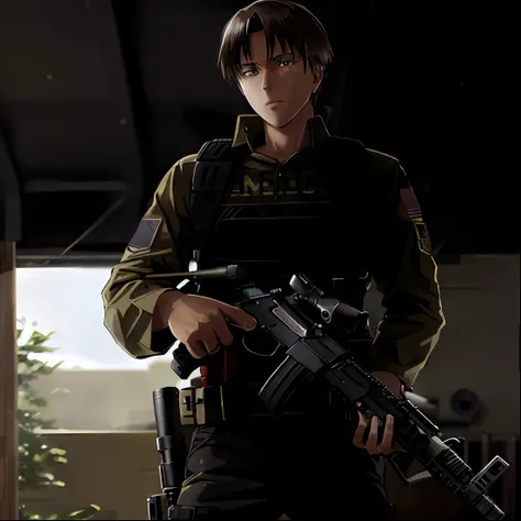 A man holding a closeup of a rifle with a gun, ultra realistic AR 16:9, assault rifle, airsoft gun, holding AR-15, realistic gun, military weapon, airsoft CQB, realistic gun, ultra sharp - - AR 1 6 : 9, realistic guns, rifle, airsoft pistol, 3/4 see realis...