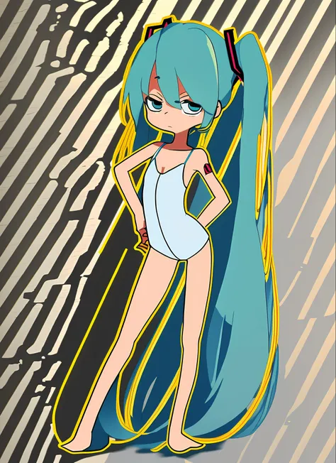 masterpiece, best quality, solo, hatsune miku, shiny skin, standing, detailed background